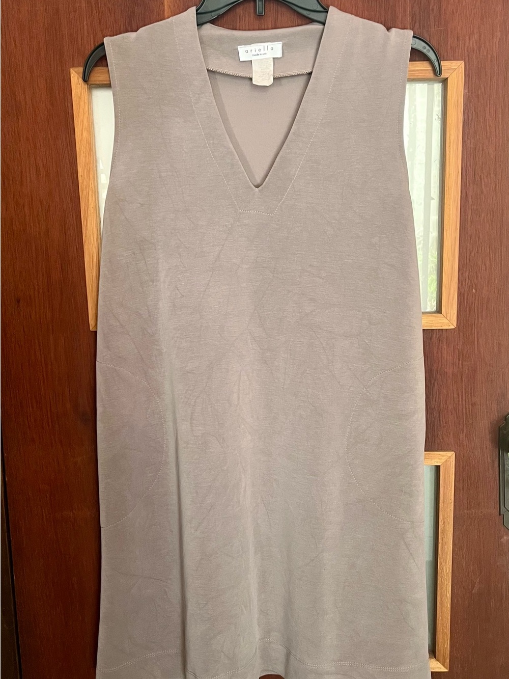 Ariella V-Neck Sleeveless Shift Dress in Taupe
